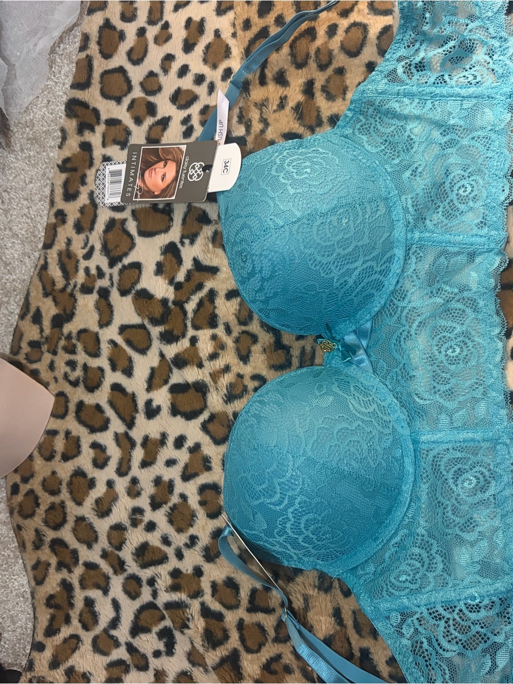 Daisy Fuentes Teal Lace Push-Up Bra